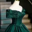 Vintage / Retro Dark Green Prom Dresses 2026 Ball Gown Off-The-Shoulder Short Sleeve Backless Floor-Length / Long Formal Dresses