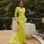 Sexy Jaune Robe De Soirée 2022 Trompette / Sirène V-Cou Manches Longues Train De Balayage Soirée Robe De Ceremonie