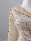 Scintillantes Champagne Paillettes Perlage Fendue devant Robe De Soirée 2024 Trompette / Sirène Une épaule Sans Manches Dos Nu Train De Balayage Robe De Ceremonie