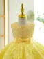 Lovely Yellow Beading Pearl Sequins Short Birthday Flower Girl Dresses 2023 Scoop Neck Ball Gown Sleeveless Backless Bow