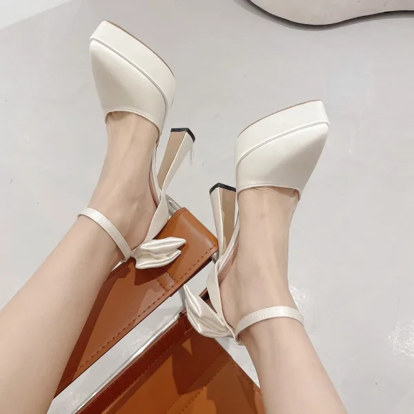 Fashion Black Evening Party Ankle Strap Bow Womens Shoes 2023 13 cm Stiletto Heels Pointed Toe Womens Shoes High Heels
