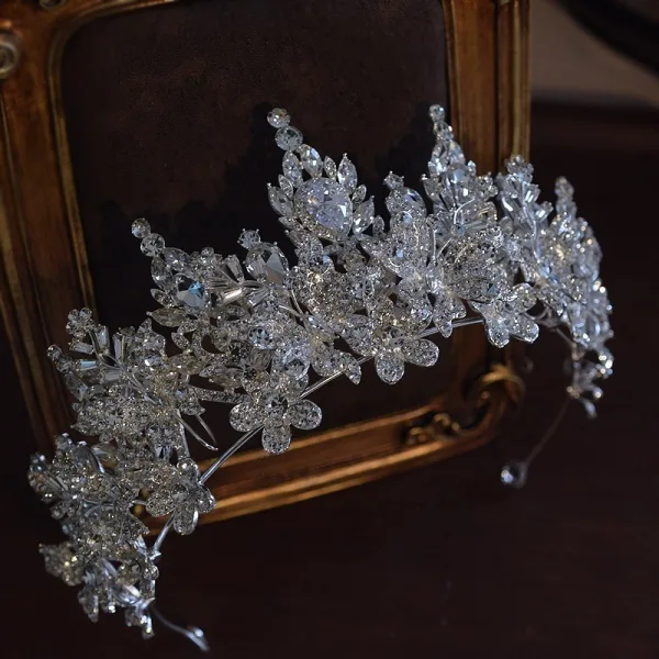 Charmant Argenté Fait main Faux Diamant Cristal Alliage Mariage Couronner Accessoire Cheveux Mariage 2025