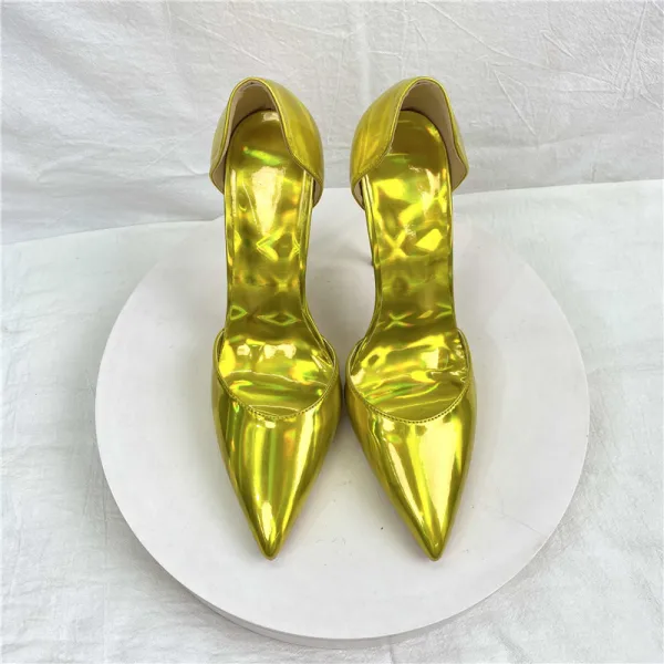 Chic / Beautiful Gold Cocktail Party Laser Womens Shoes 2023 Patent Leather 12 cm Stiletto Heels Pointed Toe Womens Shoes High Heels
