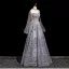 Glamorous Grey Beading Pearl Glitter Sequins Evening Dresses 2025 A-Line / Princess Strapless Sleeveless Backless Floor-Length / Long Evening Party Formal Dresses