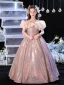 Sparkly Blushing Pink Pearl Sequins Birthday Flower Girl Dresses 2024 A-Line / Princess Scoop Neck Ruffle Short Sleeve Backless Floor-Length / Long
