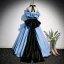 Elegant Pool Blue Satin Prom Dresses 2022 A-Line / Princess Strapless Sleeveless Backless Bow Pearl Sequins Floor-Length / Long Formal Dresses