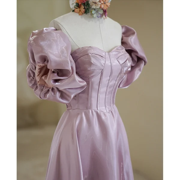 Chic / Beautiful Lavender Prom Dresses 2022 A-Line / Princess Strapless Puffy Short Sleeve Backless Floor-Length / Long Prom Formal Dresses