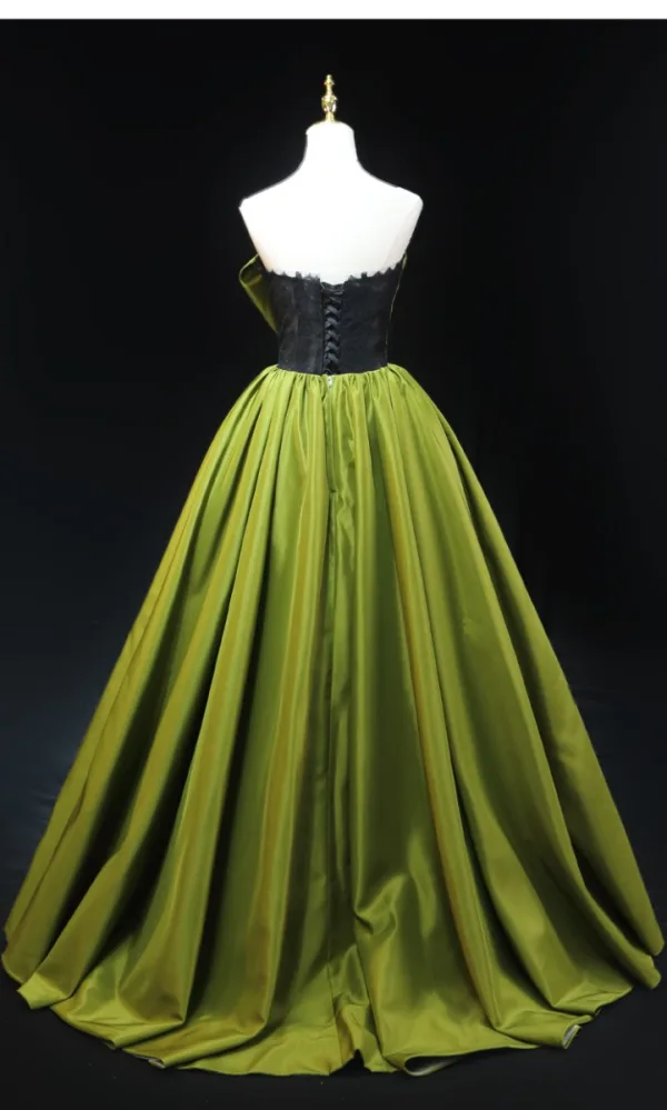 Fashion Clover Green Prom Dresses 2024 Ball Gown Strapless Bow Sleeveless Backless Floor-Length / Long Formal Dresses