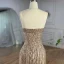 High-end Caramel Handmade  Beading Sequins Prom Dresses 2024 Trumpet / Mermaid High Neck Sleeveless Backless Sweep Train Prom Formal Dresses
