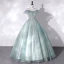 Mode Vert Robe De Bal 2022 Robe Boule De l'épaule Sans Manches Dos Nu Perlage Paillettes Longue Promo Robe De Ceremonie