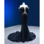 High End Schwarz Perlenstickerei Perle Pailletten Abendkleider 2023 Meerjungfrau Rundhalsausschnitt 3/4 Ärmel Lange Abend Festliche Kleider