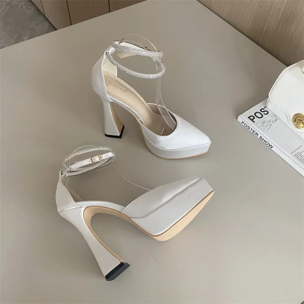 Sexy Fuchsia Cocktail Party Evening Party Satin Womens Sandals 2023 Rhinestone Ankle Strap 13 cm Stiletto Heels Pointed Toe Sandals High Heels