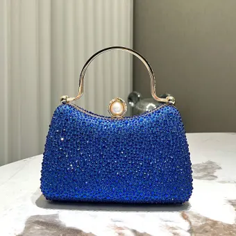 Vintage Retro Royal Blue Rhinestone Prom Clutch Bags Handbag 2024