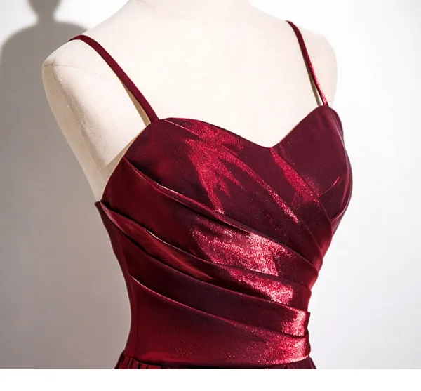 Vintage / Retro Burgundy Evening Dresses 2026 A-Line / Princess Spaghetti  Straps Sleeveless Backless Floor-Length / Long Formal Dresses
