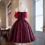Vintage / Retro Burgundy Rhinestone Printing Homecoming Graduation Dresses 2024 Spaghetti Straps Short Sleeve Backless Short Formal Dresses
