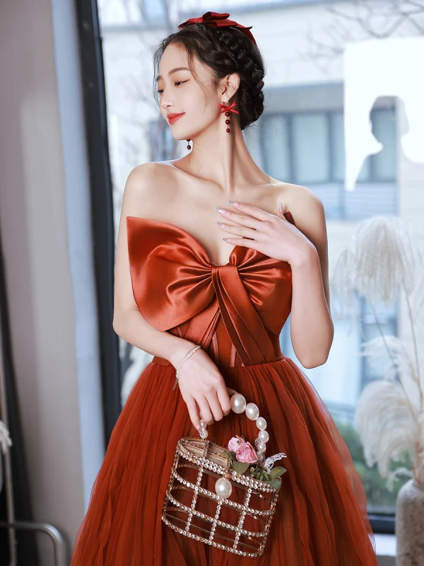 long red homecoming dresses 2022 Red Tulle Off Shoulder Prom Dresses, Formal Dresses, SP812 main image 0