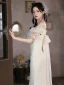 Charmant Beige Perlage Paillettes Appliques Robe De Bal 2023 Trompette / Sirène De l'épaule Manches Courtes Dos Nu Noeud Longue Promo Robe De Ceremonie