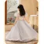 Chic / Beautiful Grey Beading Sequins Birthday Flower Girl Dresses 2022 A-Line / Princess V-Neck Puffy Short Sleeve Floor-Length / Long