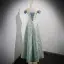 Chic / Beautiful Mint Green Printing Prom Dresses 2022 A-Line / Princess Off-The-Shoulder Pearl Bow Sleeveless Backless Floor-Length / Long Prom Formal Dresses