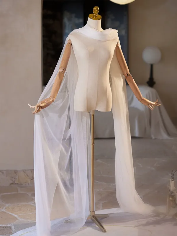 Modest / Simple White Handmade Tulle shawl Jackets & wraps 2024