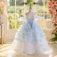 Flower Fairy Sky Blue Beading Pearl Butterfly Birthday Flower Girl Dresses 2025 Ball Gown Scoop Neck Sleeveless Backless Floor-Length / Long