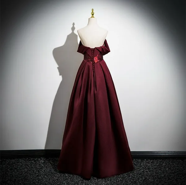 Vintage / Retro Burgundy Prom Dresses 2025 A-Line / Princess Strapless Sleeveless Backless Floor-Length / Long Prom Formal Dresses
