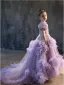 Elegant Lavender Beading Pearl Sequins Birthday Flower Girl Dresses 2025 Ball Gown High Neck Puffy Short Sleeve Backless Sweep Train