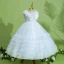 Chic / Beautiful White Birthday Beading Pearl Flower Girl Dresses 2022 Ball Gown Cascading Ruffles Scoop Neck Ruffle Short Sleeve Backless Floor-Length / Long Flower Girl Dresses