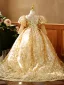 High-end Gold Beading Pearl Rhinestone Sequins Birthday Flower Girl Dresses 2023 Ball Gown High Neck Puffy 3/4 Sleeve Floor-Length / Long Flower Girl Dresses