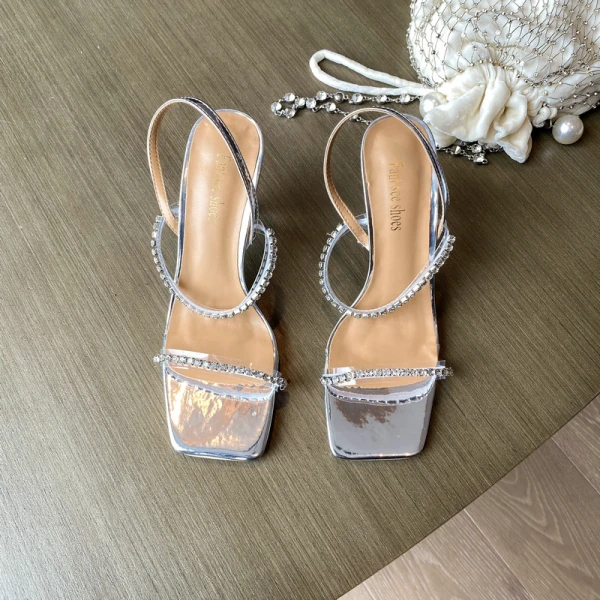 Sexy Silver Evening Party Summer Rhinestone Womens Sandals 2022 9 cm Stiletto Heels Open / Peep Toe Sandals High Heels