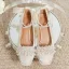 Vintage / Originale Beige Perle Bride Cheville Faux Diamant Satin Chaussure De Mariée 2024 5 cm Talons Épais Pied Carré Mariage Escarpins Talons Hauts