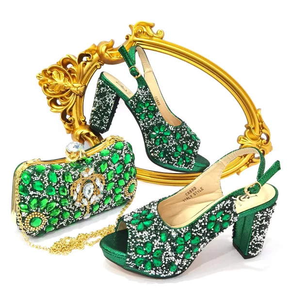 Sparkly Pool Blue Rhinestone Evening Party Clutch Bags Womens Sandals 2023 9 cm Thick Heels Open / Peep Toe Sandals High Heels Clutch Bags