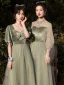 Chic / Beautiful Sage Green Velour Bridesmaid Dresses 2022 A-Line / Princess Sequins Suede Short Sleeve Backless Floor-Length / Long Bridesmaid Wedding Party Dresses