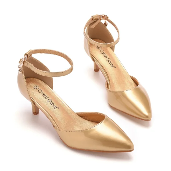 Simple Doré Vêtement de rue Sandales Femme 2023 Bride Cheville 5 cm Talons Aiguilles À Bout Pointu Sandales Talons Hauts