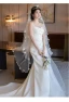 Charmant Légère Blanche En Dentelle Fleur Satin Robe De Mariée 2024 Trompette / Sirène Bretelles Spaghetti Sans Manches Dos Nu Train De Balayage Mariage