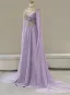 Chinesischer Stil Lavendel Perlenstickerei Pailletten Ballkleider 2026 A Linie Stehkragen Lange Ärmel Sweep / Pinsel Zug Festliche Kleider