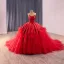 High-end Red Beading Rhinestone Lace Flower Wedding Dresses 2025 Ball Gown Strapless Sleeveless Backless Chapel Train