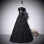Elegant Black Pearl Bow Prom Dresses 2022 A-Line / Princess Strapless Sleeveless Backless Floor-Length / Long Prom Formal Dresses