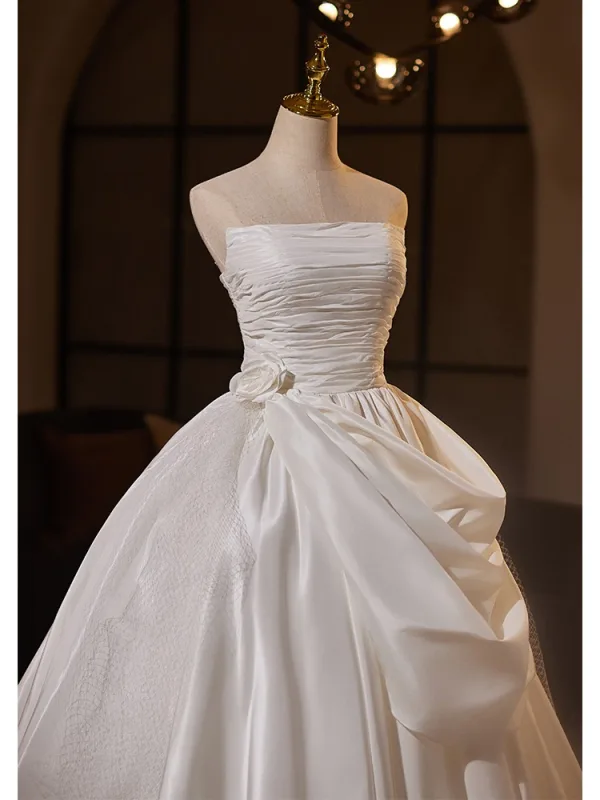 Vintage / Retro White Appliques Wedding Dresses 2025 Ball Gown Strapless Sleeveless Backless Floor-Length / Long Wedding