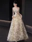 Glamorous Champagne Glitter Sequins Printing Prom Dresses 2025 A-Line / Princess Off-The-Shoulder Short Sleeve Backless Floor-Length / Long Prom Formal Dresses