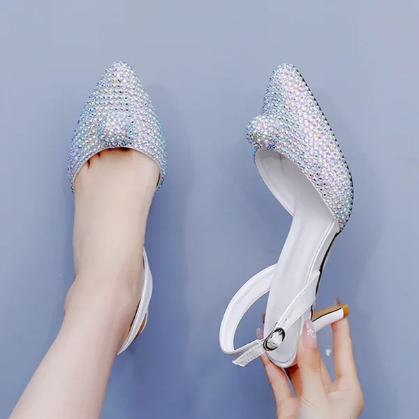 Chic / Beautiful Multi-Colors Rhinestone White Wedding Shoes 2026 6 cm Stiletto Heels Pointed Toe Wedding High Heels