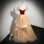 Elegant Burgundy Glitter Sequins Cascading Ruffles Prom Dresses 2023 Ball Gown Square Neckline Puffy Short Sleeve Backless Floor-Length / Long Prom Formal Dresses