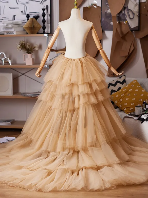 Fashion Champagne Cascading Ruffles Handmade Prom shawl 2025