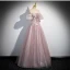 Schöne Rosa Perlenstickerei Applikationen Pailletten Ballkleider 2024 A Linie Off Shoulder Kurze Ärmel Rückenfreies Lange Ball Festliche Kleider