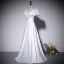 Elegant Ivory Satin Prom Dresses 2022 A-Line / Princess V-Neck Short Sleeve Backless Floor-Length / Long Prom Formal Dresses