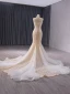 Sparkly High-end Champagne Handmade  Beading Pearl Sequins Evening Dresses 2024 Trumpet / Mermaid Strapless Sleeveless Backless Floor-Length / Long Evening Party