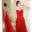 Inhabituel Rouge Combinaison Robe De Soirée 2022 Bustier Sans Manches Dos Nu Train De Balayage Soirée
