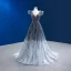 High-end Gradient-Color Grey Beading Sequins Evening Dresses 2022 A-Line / Princess V-Neck Sleeveless Backless Court Train Evening Party Formal Dresses