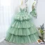 Charming Sage Green Cascading Ruffles Prom Dresses 2022 Ball Gown Spaghetti Straps Sleeveless Backless Court Train Formal Dresses