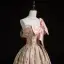 Medieval Blushing Pink Printing Prom Dresses 2022 Satin Ball Gown One-Shoulder Bow Rhinestone Short Sleeve Backless Floor-Length / Long Formal Dresses
